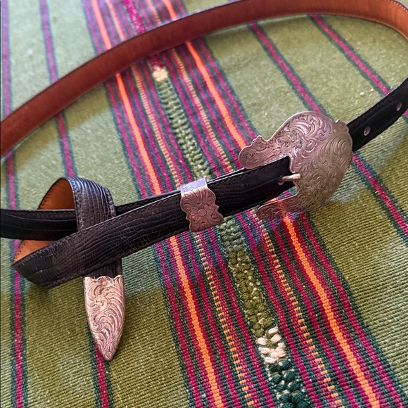 Al Beres Accessories - Vintage Western Wage Al Beres USA silver overlay leather belt